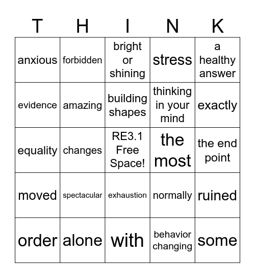 RE 3.1  THINKO  Unit 5 Bingo Card