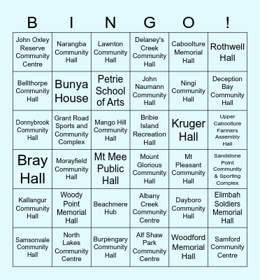 Community Halls Bingo Card