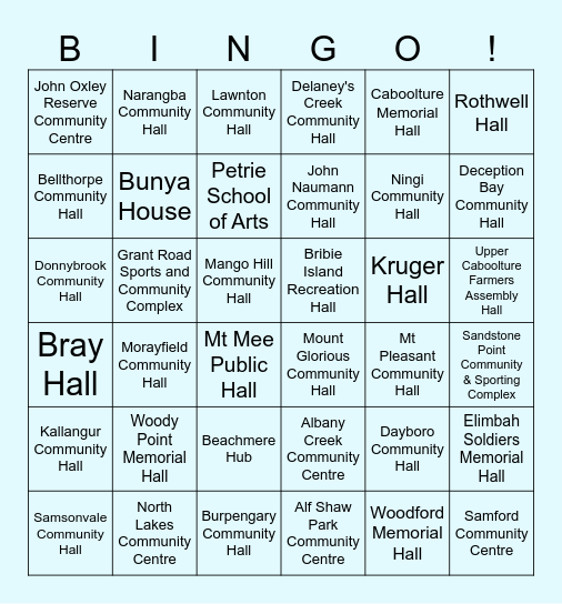 Community Halls Bingo Card