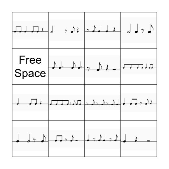 Syncopation Bingo! Bingo Card
