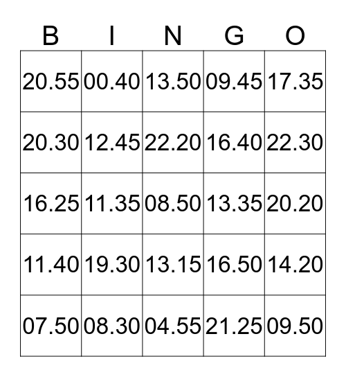 Digitaal Klokkijken Bingo Card