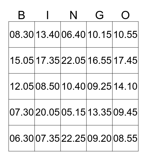 Digitaal Klokkijken Bingo Card