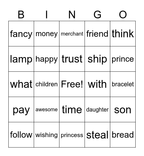 aladin Bingo Card