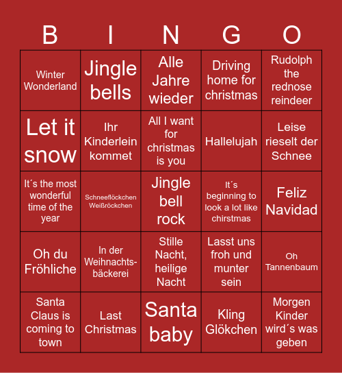 Weihnachtslieder-Bingo Card