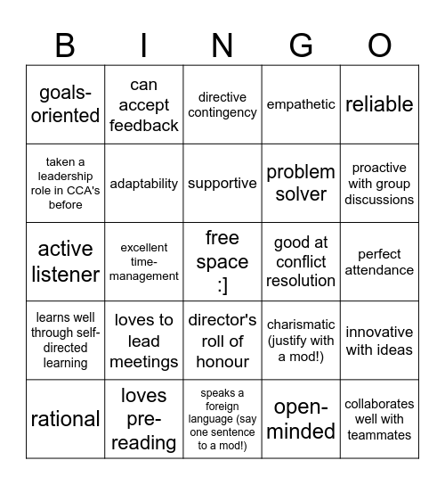 B102 Bingo Card
