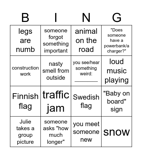 Roadtrip to Lapland Bingo Card