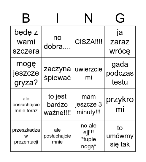 Puciennik bingo Card