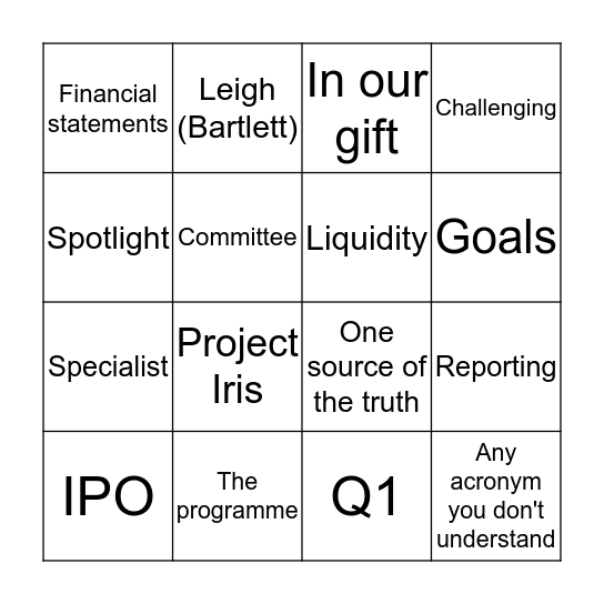 External Reporting Bingo Card