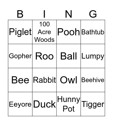 Pooh and Friends Bingo Card