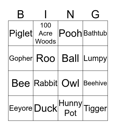 Pooh and Friends Bingo Card