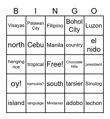 Philippines Bingo Card