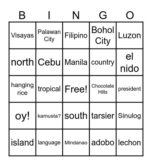 Philippines Bingo Card