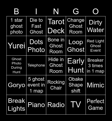 Phasmo Bingo Card