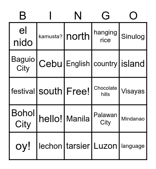 Philippines Bingo Card