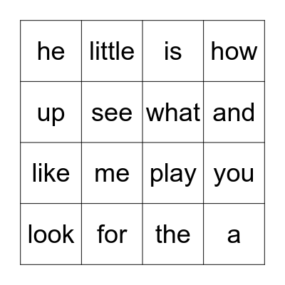 Kindergarten Sight Words Bingo Card