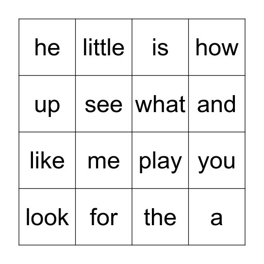 Kindergarten Sight Words Bingo Card