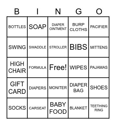 BABY SHOWER BINGO Card