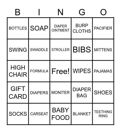 BABY SHOWER BINGO Card