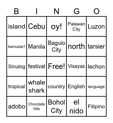 Philippines Bingo Card