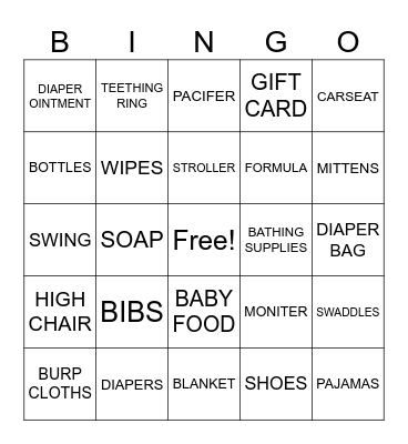 BABY SHOWER BINGO Card