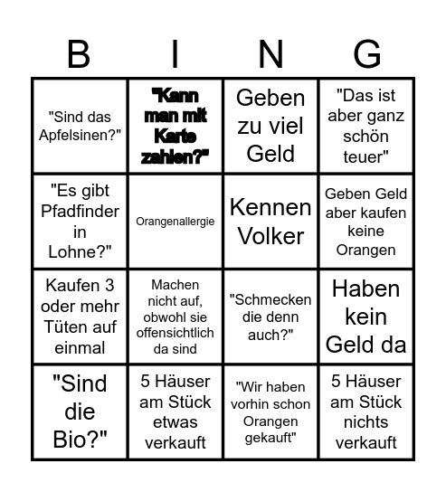 Orangenaktion Super Bingo Card