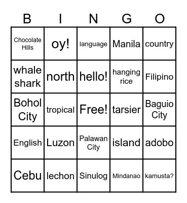 Philippines Bingo Card