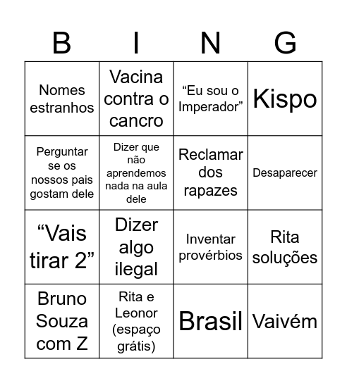 Lista Z Bingo Card