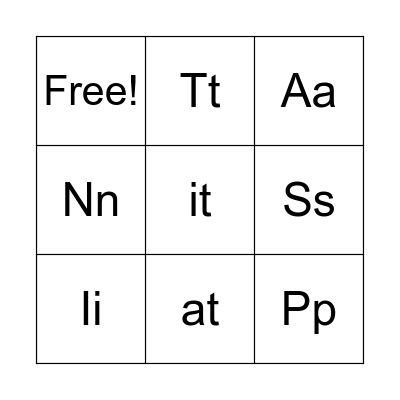 Jolly Phonics Group 1 Bingo Card
