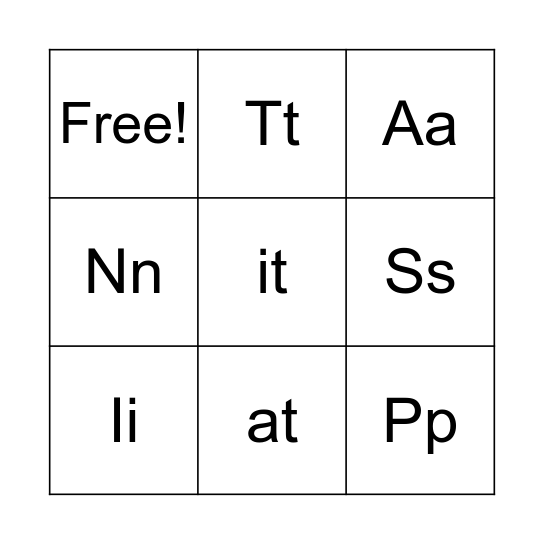 Jolly Phonics Group 1 Bingo Card