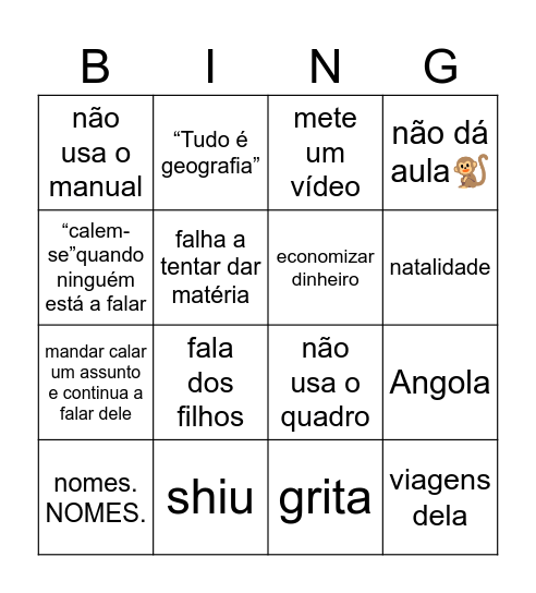 tudo e geografia Bingo Card