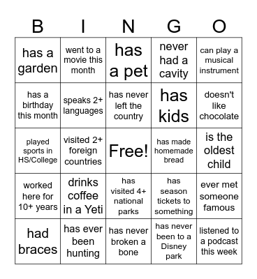 WORK BINGO Card