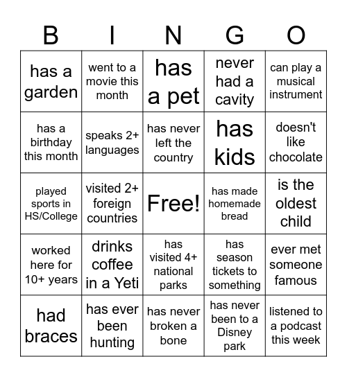 WORK BINGO Card