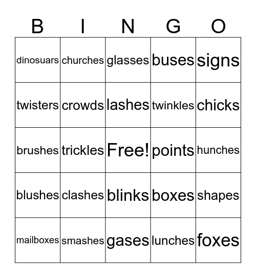 s or es? Bingo Card