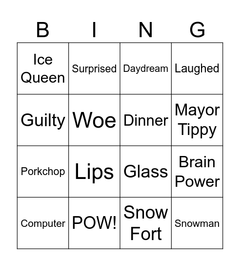 Doug Chronicles Winter Games Bingo Card