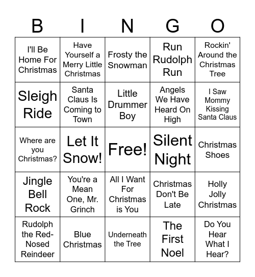 Christmas Songs Bingo Card