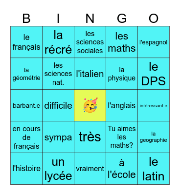 à l'école Bingo Card