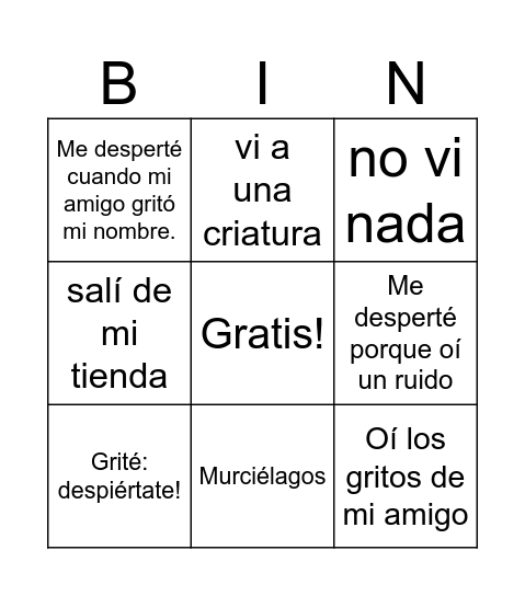 Lec 1 Murciélago (bats) 9 square Bingo Card