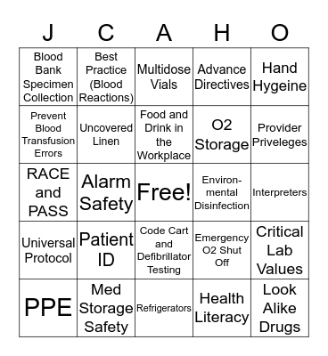 Joint Commission Bingo Card