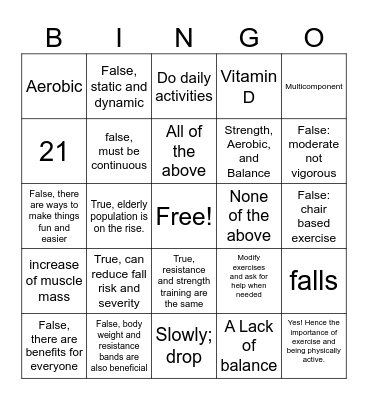 SENIORCIZE Bingo Card