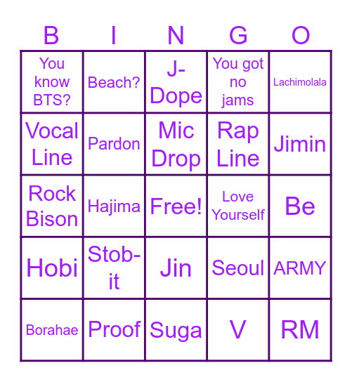 BTS BINGO Card