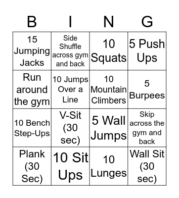 Fitness Fun Bingo Card