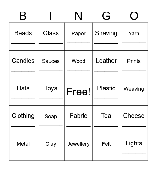 ONE OF A KIND CRAFTS SHOW HUNT Bingo Card