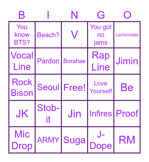 BTS BINGO Card