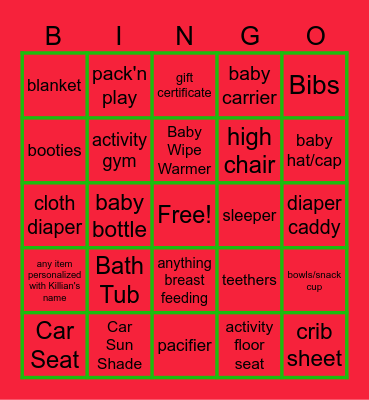 Gifts for Killian Bingo Card