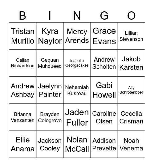 Young Life Bingo Card