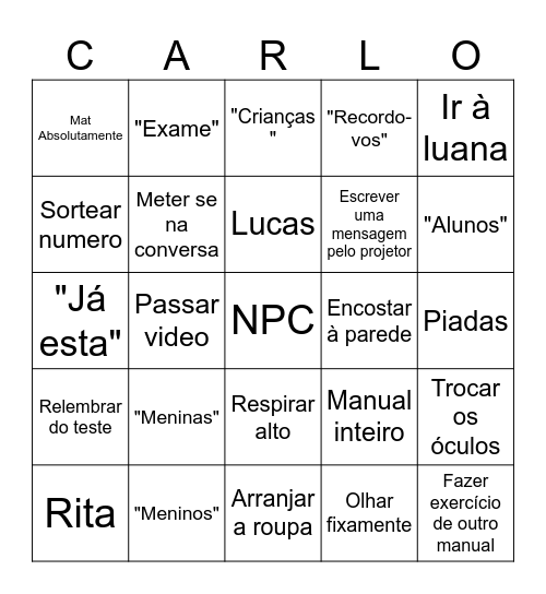PALAVRAS Bingo Card