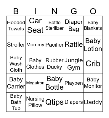 Megatron Baby Shower Bingo Card