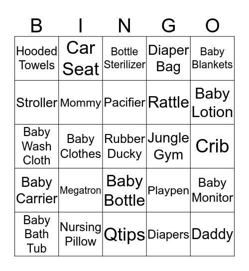 Megatron Baby Shower Bingo Card