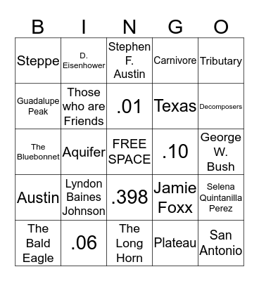 4TH GRADE BINGO Card