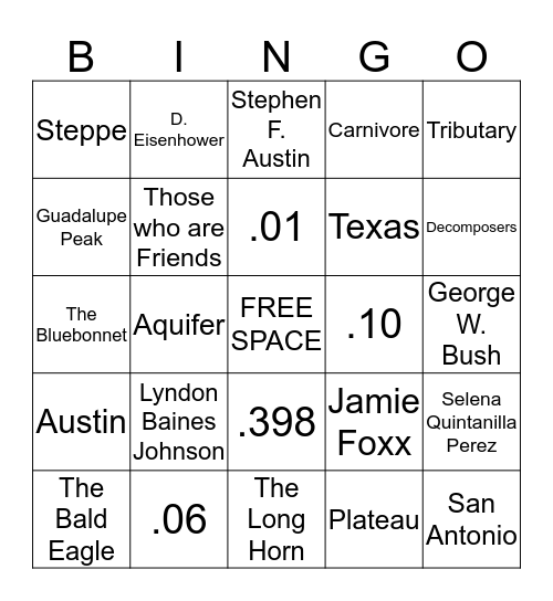 4TH GRADE BINGO Card